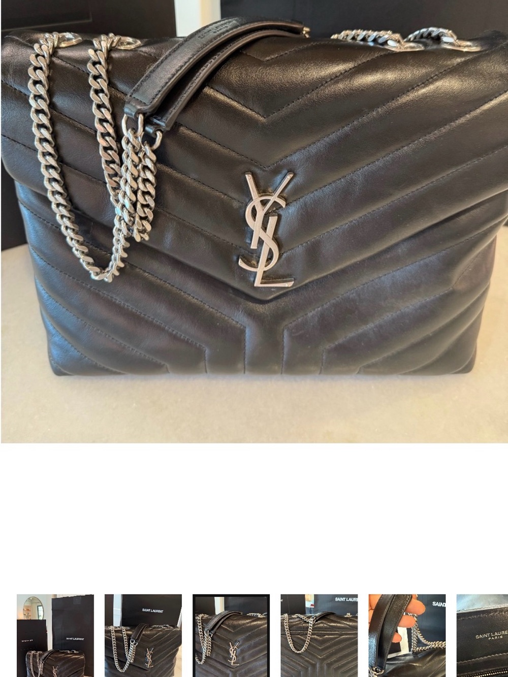 Saint Laurent Black Quilted Chevron Shoulder Bag with Silver YSL Hardware - Picture 3 of 7